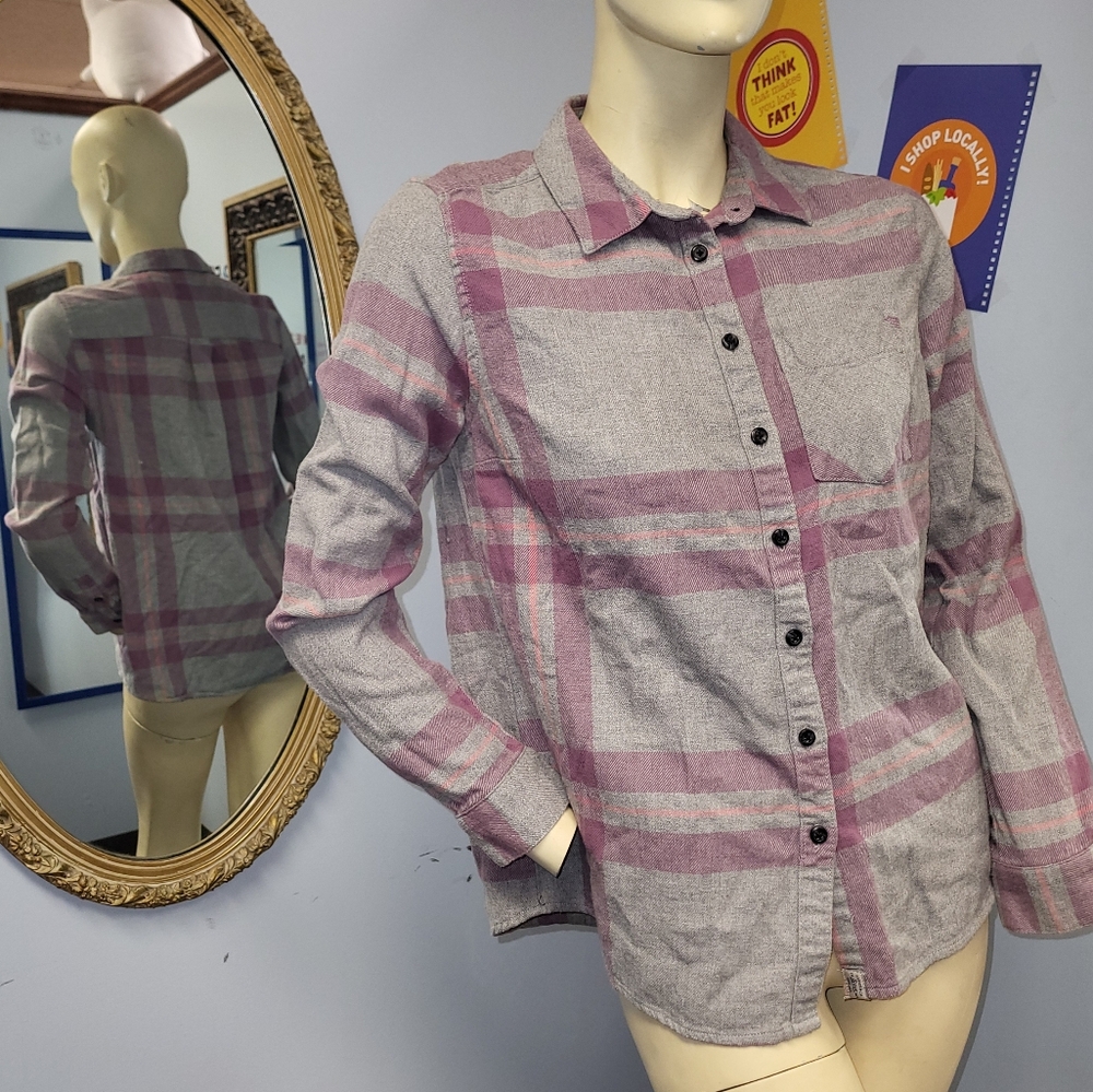 GH Bass plaid flannel shirt ladies S grunge punk pastel